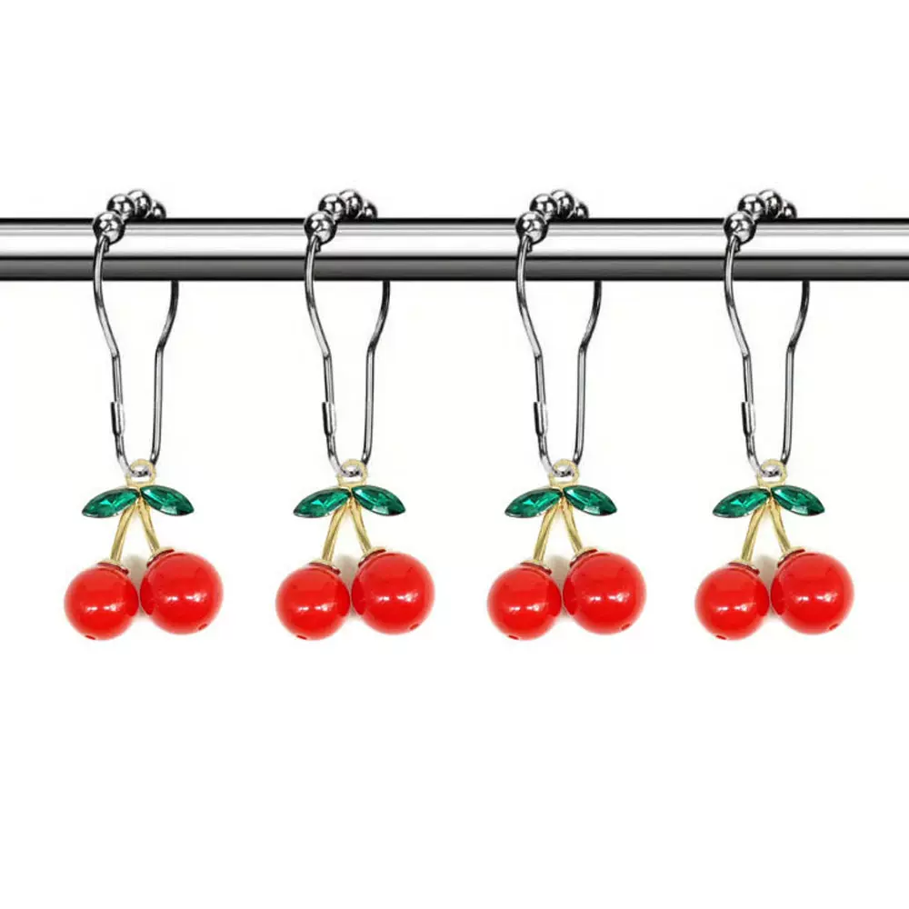 欧美跨境红色大樱桃浴帘环钩浴室装饰浴帘杆防锈带滚珠浴帘钩配件