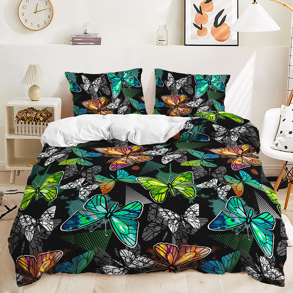 Three-piece set Amazon Foreign Trade home textile four-piece set animal Butterfly 3D digital printing quilt cover pillowcase bedding