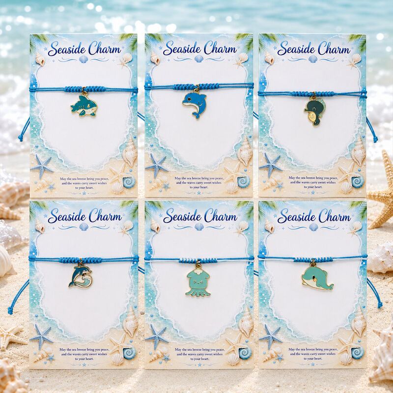 Exclusive for cross-border sales: Ocean-themed dolphin and octopus woven bracelet with alloy oil-drip pendant, adjustable friendship bracelet