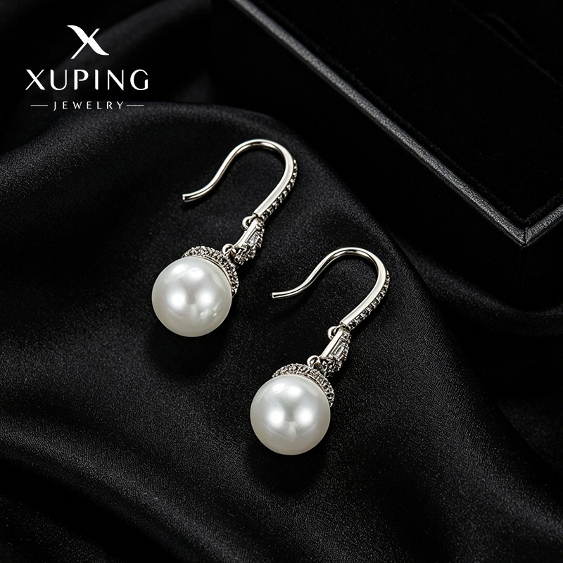 Xuping joyas de perlas estilo estilo elegante temperamento retro perlas pendientes de orejas ligero de lujo nicho ganchos de orejas para mujeres