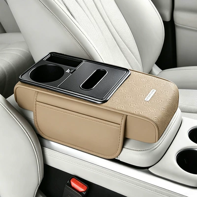 Armrest box pad: Box Heightening Pad with - small-size-warm-rice-35x16x7cm