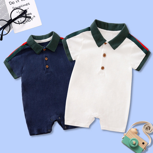 Baby Bodysuit  Summer Thin Short Sleeve Boy Baby Gentleman Crawling Suit Foreign Trade Hairy Top One Piece Dropshipping