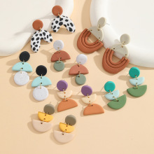 欧美畅销ins风几何聚合物黏土长款耳环女小众高级感软陶耳饰度假