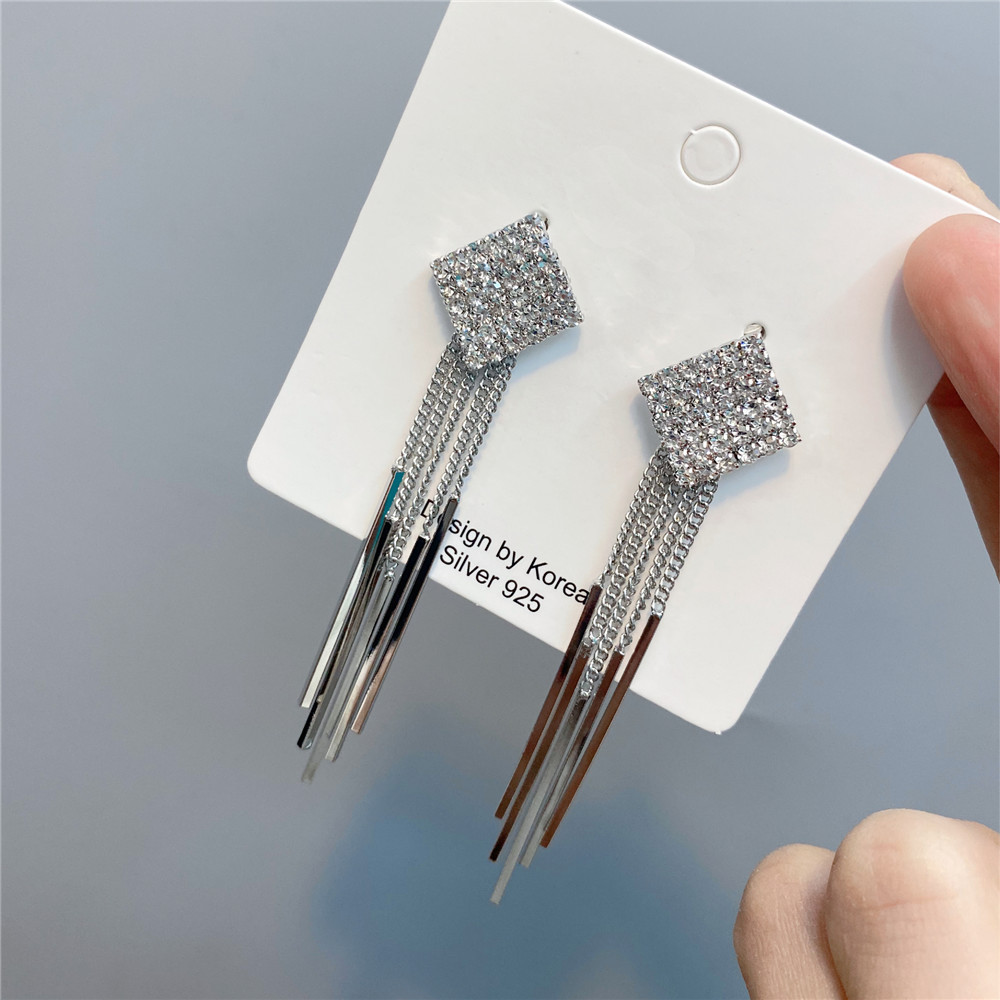 Full Diamond Tassel Earrings display picture 15