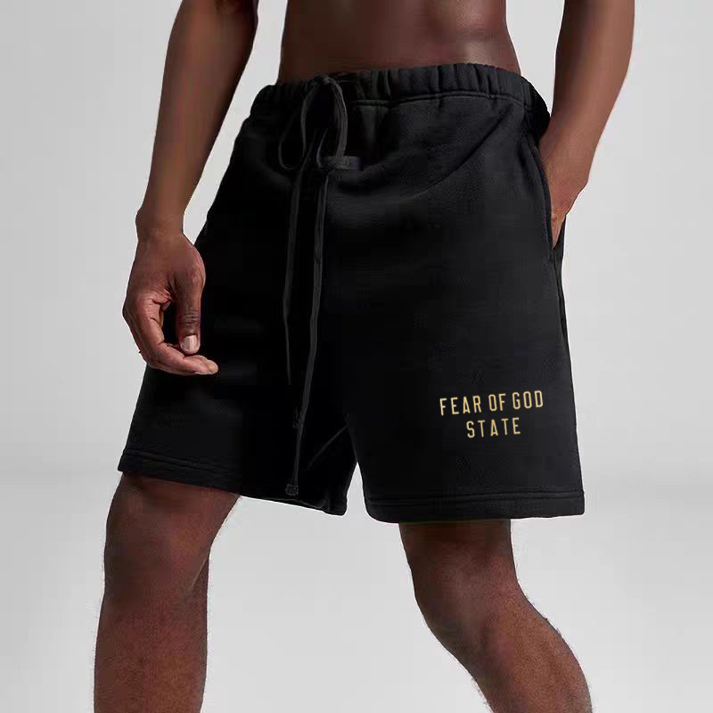 Essentials New Summer American Trendy Brand Shorts with Letter Print, Unisex Fleece-Lined Shorts