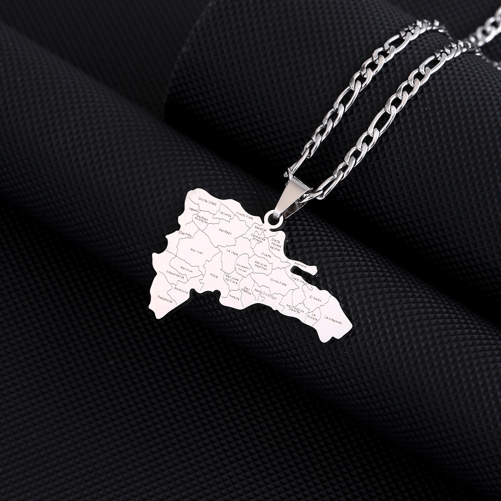 Collana con ciondolo in acciaio al titanio con mappa dominicana per uomo e donna, collana di coppia in acciaio inossidabile, accessori di tendenza_voghion.com
