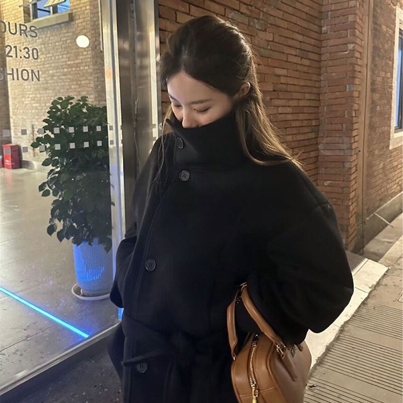 Jin Minxi with LEM wind wool coat women's 24ss autumn and winter spring stand collar short woolen coat