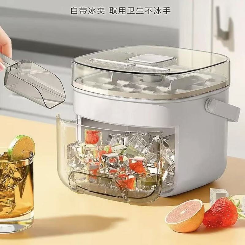 2025 新しいアイスキューブ型自家製家庭用大容量製氷機蓋付き冷蔵庫氷貯蔵プレス製氷皿|undefined
