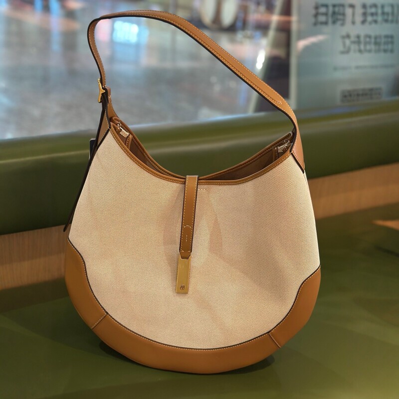 Rafford-Style Polo Canvas and Leather Saddle Bag, Lazy Old Money Style Underarm Bag, Large Capacity Shoulder Crossbody Bag