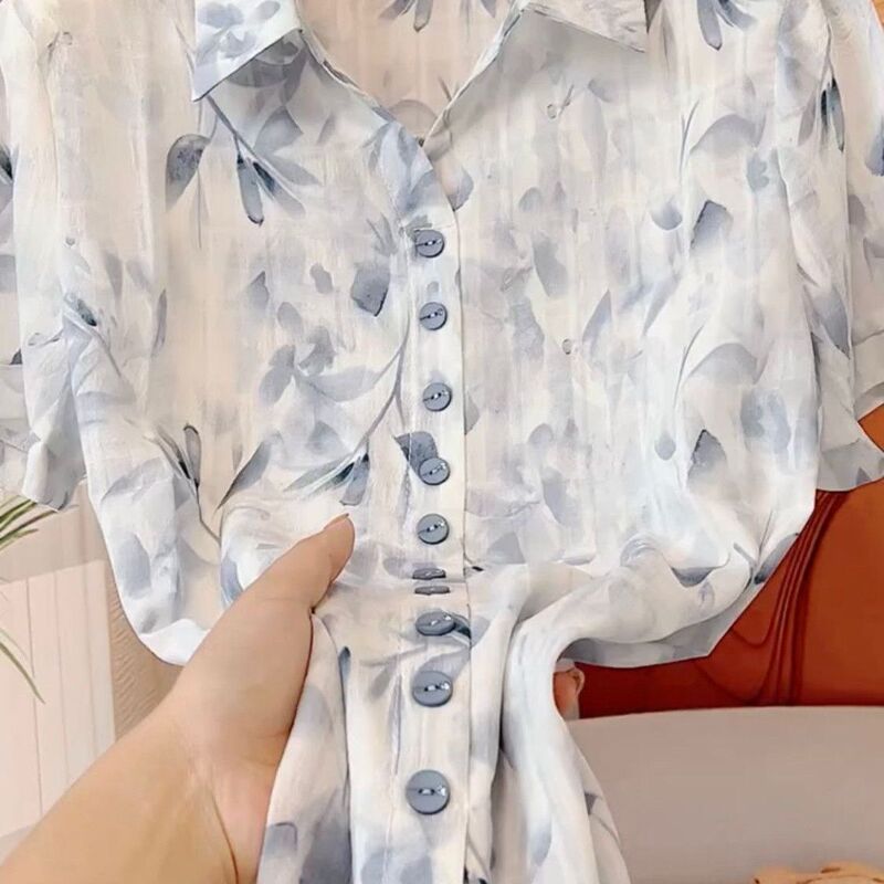 Fashion New Short-Sleeve Shirt for Middle-Aged and Elderly Mothers, Floral Stylish 2025 Loose Printed Summer Blouse Top