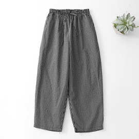 2026春秋复古文艺范经典格子宽松百搭洋气哈伦裤九分气球库弯刀裤
