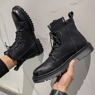 Genuine Leather Martin Boots Men's High-top British Style Trendy Leather Shoes Men's Boots Spring Autumn and Winter Fleece-lined Warm Cotton Shoes Men's Shoes