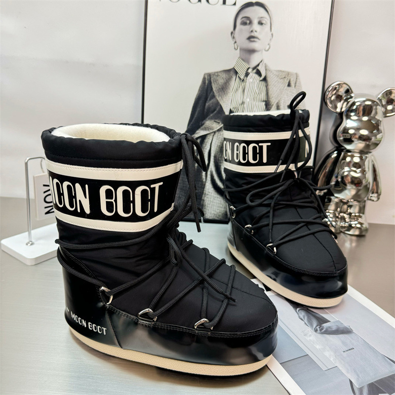 2024新型高秋冬月亮靴女性滑り止め保温雪地靴潮靴痞幼同型靴中筒ストラップ