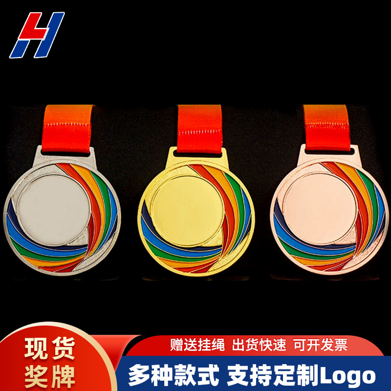 En stock suministro de aleación de zinc metal colorido Medalla Escuela Deportes Reunión oro plata cobre Medalla de Honor listado al por mayor