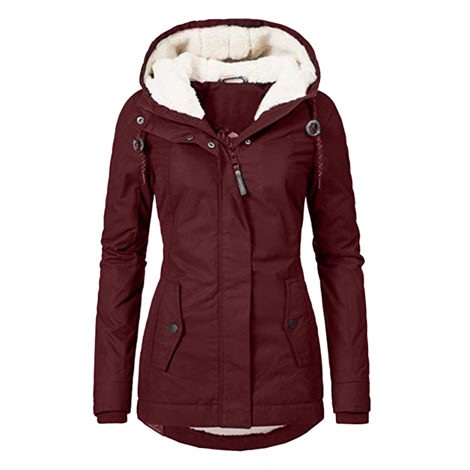 Women's Winter Coat With Zip Pockets And Long Sleeves Thickened_voghion.com