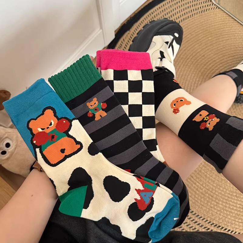 Cute Socks for Women, Mid-Calf Socks, Spring and Autumn Style Long Socks, Trendy Cartoon Quirky Bear, Korean Creative Autumn and Winter Socks for Women Cute Socks for Women, Mid-Calf Socks, Spring and Autumn Style Long Socks, Trendy Cartoon Quirky Bear, Korean Creative Autumn and Winter Socks for Women
