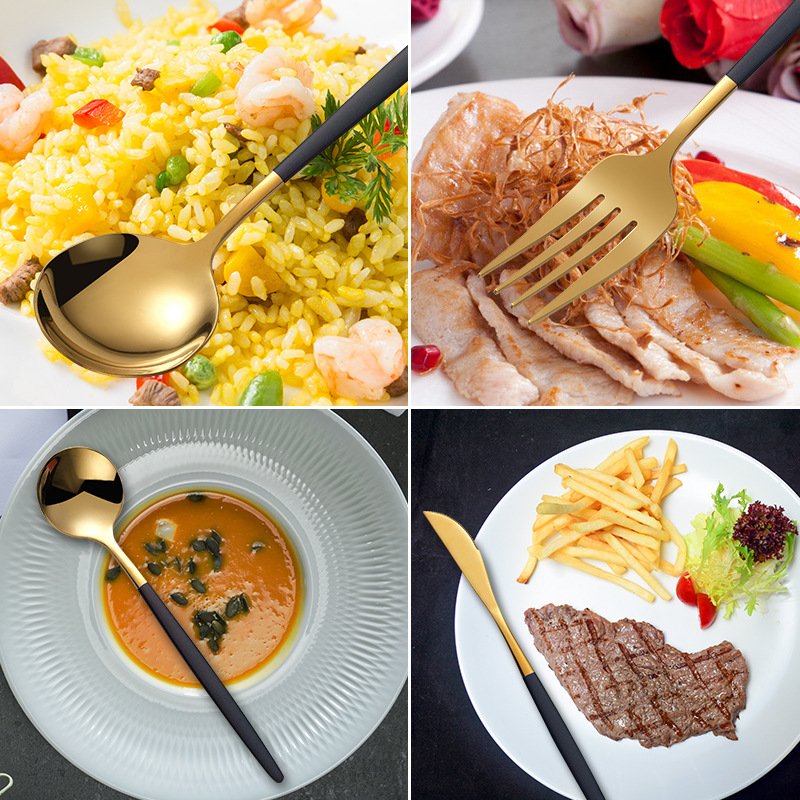 304 cuchara de acero inoxidable subred rojo portugués cuchillo tenedor cuchara de café de oro Acero inoxidable vajilla occidental traje