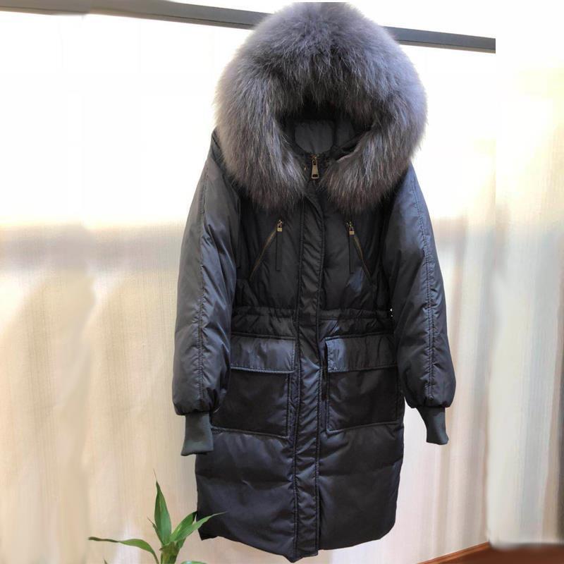 Off-Season Clearance 2025 Women's Mid-Length down Jacket Korean Style Large Fur Collar Slim Fit Thickened Over-The-Knee Waist-Cinching Loose Coat Off-Season Clearance 2025 Women's Mid-Length down Jacket Korean Style Large Fur Collar Slim Fit Thickened Over-The-Knee Waist-Cinching Loose Coat