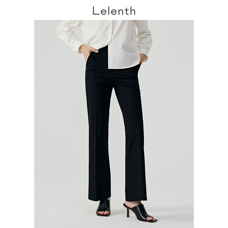 Lalens Black Suit Pants for Women Winter 2025 High-Waisted Slimming Flared Straight Pants with Advanced Drape Wide-Leg Pants