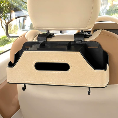 Car Multifunctional Storage Box Car Seat Back Storage Rack Water Cup Holder Seat Back Row Creative Tissue Storage Box (Car storage bag/box) - simple-style-beige-chair-back-multi-functional-storage-box-upgraded-integrated-mobile-phone-holder