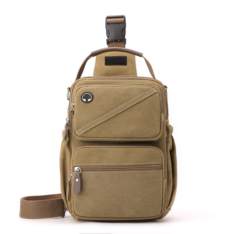 2024 Bolso de pecho de lona retro de moda para hombre nuevo transfronterizo Bolso de mensajero para hombre multifuncional al aire libre de gran capacidad