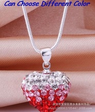 亚马逊流行软陶满钻球 蛇链桃心香巴拉项链渐变吊坠
