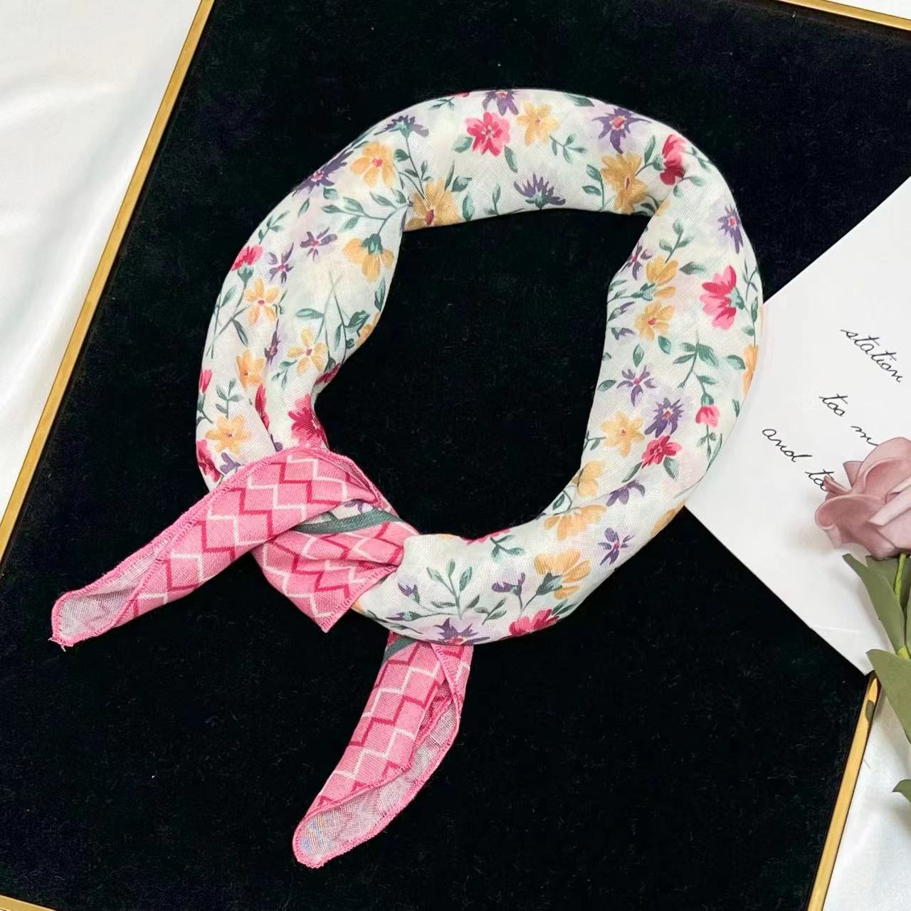 60g Weight Kerchief Classification Daily Occasion cotton and linen Material Flower Pattern Summer Season Women's Gender IG Style Style Women's IG Style Flower Cotton And Linen Kerchief 130