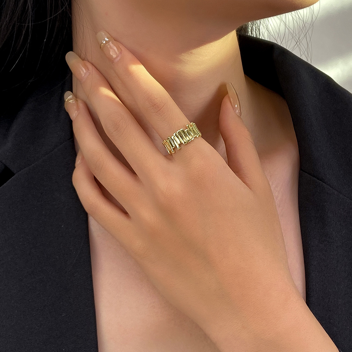 Sweet U Shape Geometric Copper Plating Artificial Rhinestones Open Ring 1 Piece