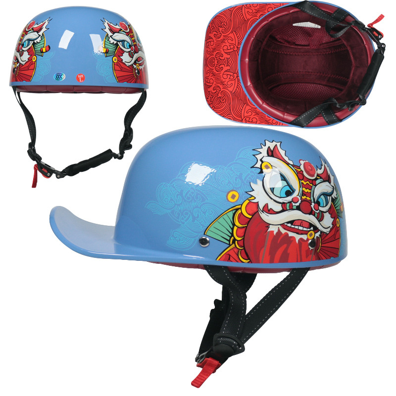 Gorra de béisbol estilo gangster retro 3C para hombre y mujer, casco pintado, gorra de pico de pato, medio casco para bicicleta eléctrica para montar