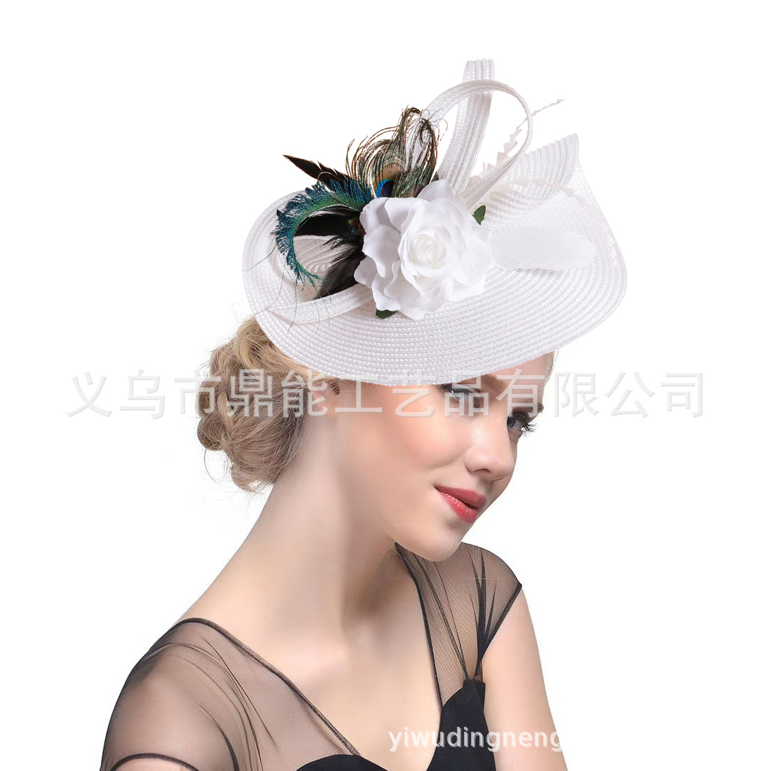 跨境欧美赛马季夸张草编小礼帽头饰新娘聚会贵族名媛羽毛草帽发饰