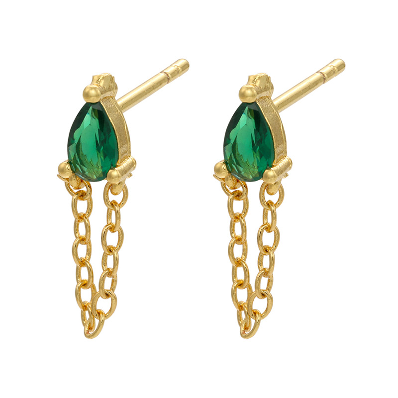 Rétro Géométrique Vert Pierres Précieuses Diamant Cuivre Boucles D'oreilles En Gros Nihaojewelry display picture 1