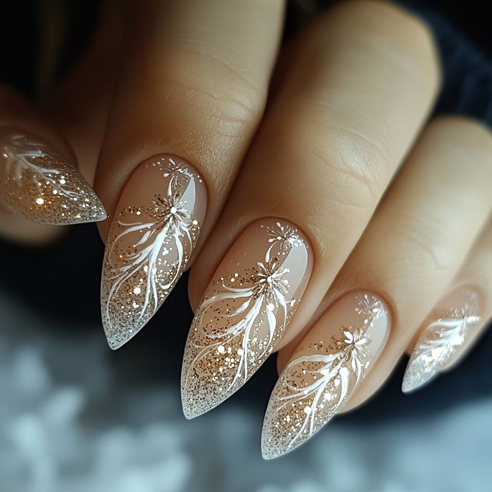 Cristales de hielo y nieve tipo gota de manicure polvo brillante parche de uñas de alta calidad venta transfronteriza blanqueamiento desgaste parche de uñas