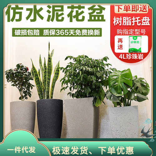 仿水泥塑料大花盆客厅阳台特大号长方形圆形龟背竹发财树绿植花。