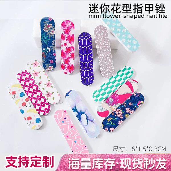 Cross-Border 6cm Mini Printed Nail File Sponge Manicure Polishing Strip Double-Sided Nail Care Wearable Nail Eva File Strip Wholesale