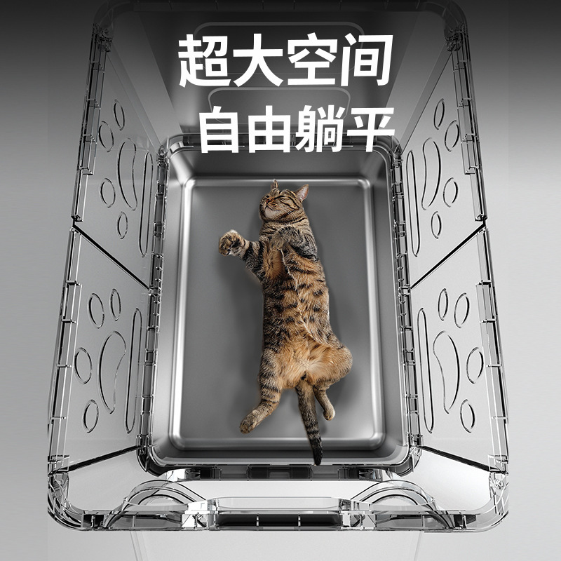 ステンレス製猫トイレ、完全密閉型猫トイレ、特大飛沫防止フリップトップ猫トイレ、防臭猫トイレ|undefined