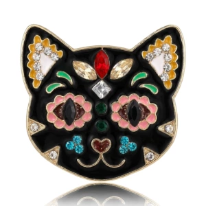 Korean-Style Alloy Enamel Brooch with Diamonds in the Shape of a Cat, Cute and Fun, Versatile Accessory for Women's Clothing: Br5805