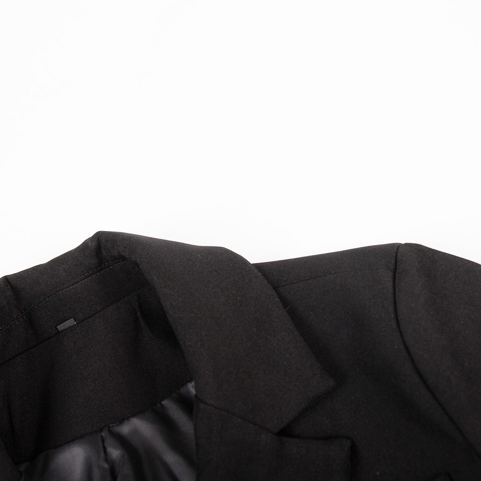 Bộ vest blazer dáng ngắn cổ ve áo kèm chân váy siêu ngắn dài tay — Màu hồng, Màu hồng nhạt, Màu đen, Tất cả các màu đều có trong kho, size L trọng lượng: 670g chi tiết 9