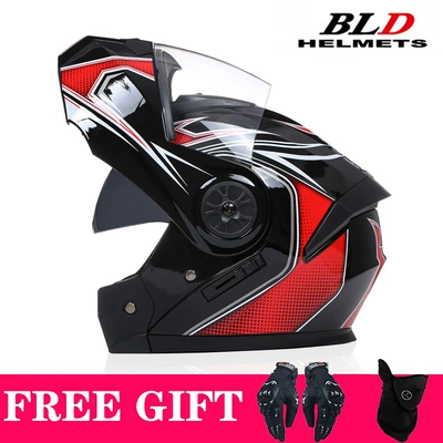 for Cross-Border Sales, Motosiklet kaskı (dəbilqə) - bright-black-and-red-transparent-lens-comes-with-mask-gloves-s55-56