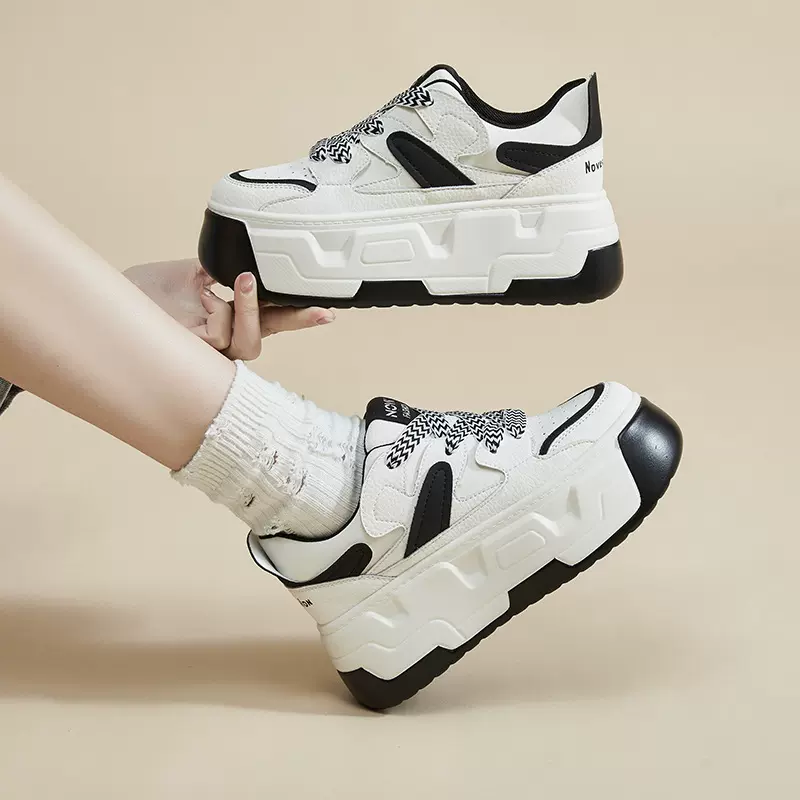 2023秋季新款圆头女鞋百搭浅口单鞋内增高小白鞋女厚底休闲鞋子女