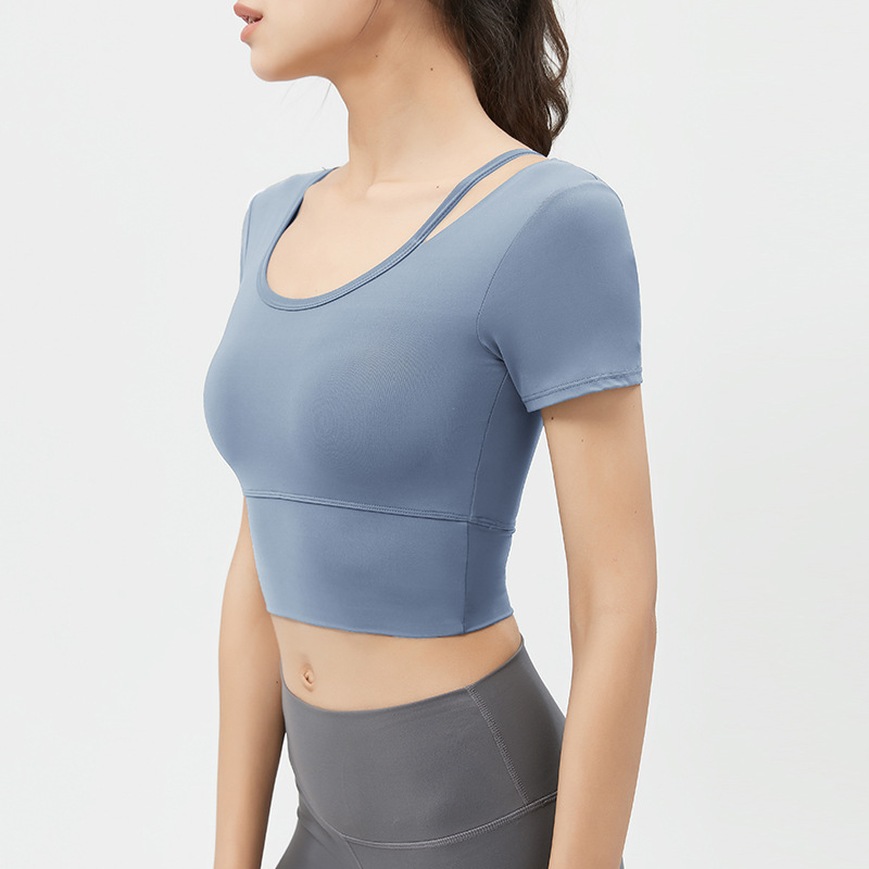 2026 Spring and Summer New Style Yoga Wear for Women, Short-Sleeved, with Chest Pads, Exposed Navel, Beautiful Back, Sports T-Shirt, Running Fitness Top 2026 Spring and Summer New Style Yoga Wear for Women, Short-Sleeved, with Chest Pads, Exposed Navel, Beautiful Back, Sports T-Shirt, Running Fitness Top