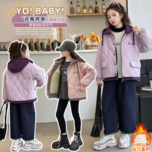 女童加绒外套秋冬款2025新款洋气儿童冬装棉衣夹棉女孩假两件上衣