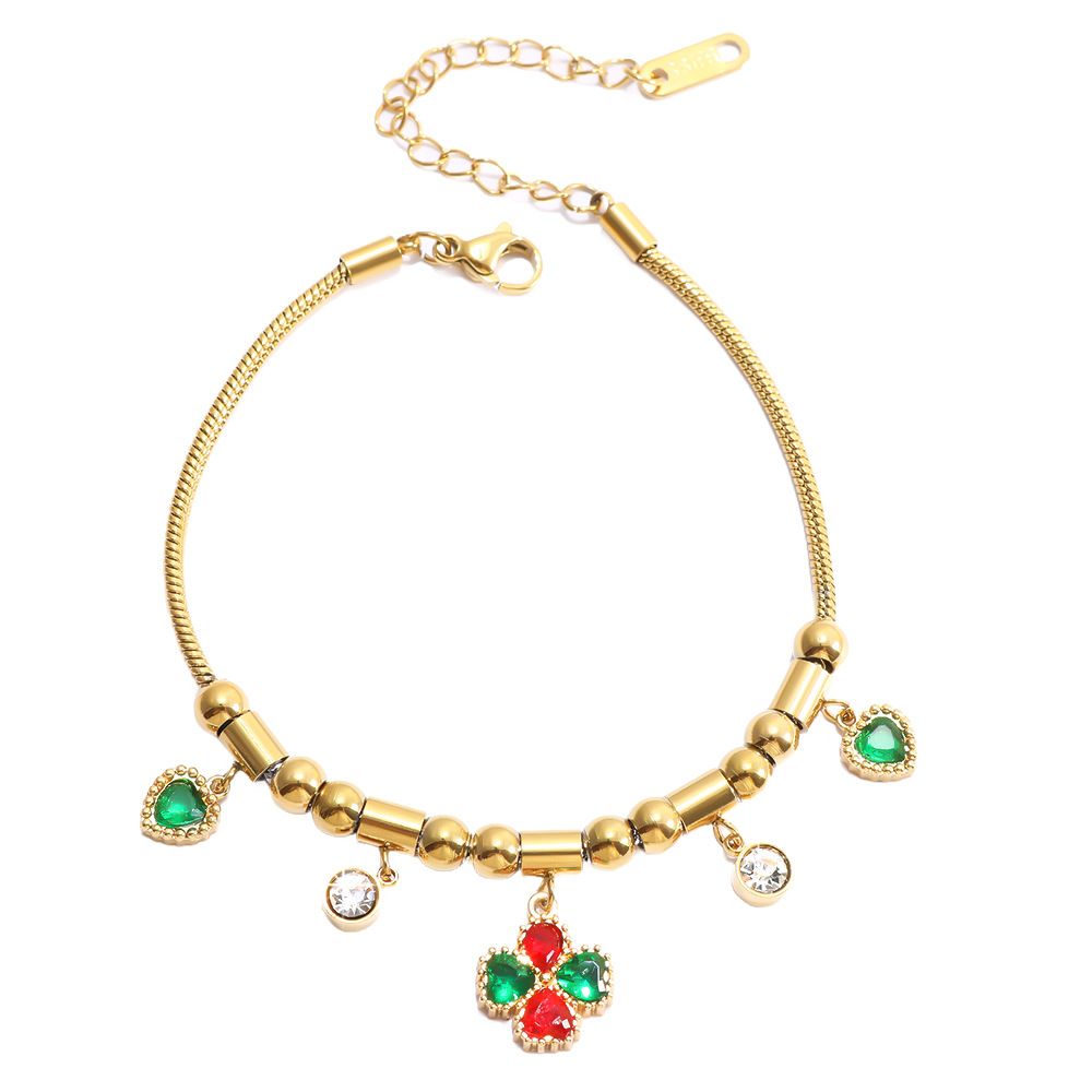 European And American Cross-Border Star Flower Butterfly Stainless Steel New Beaded Bracelet Emerald Zircon Fashion_voghion.com
