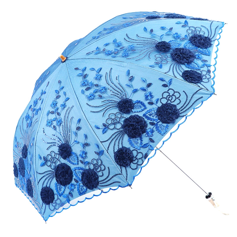 Double-layer umbrella solar-powered for princess, sun protection, UV protection, with embroidery