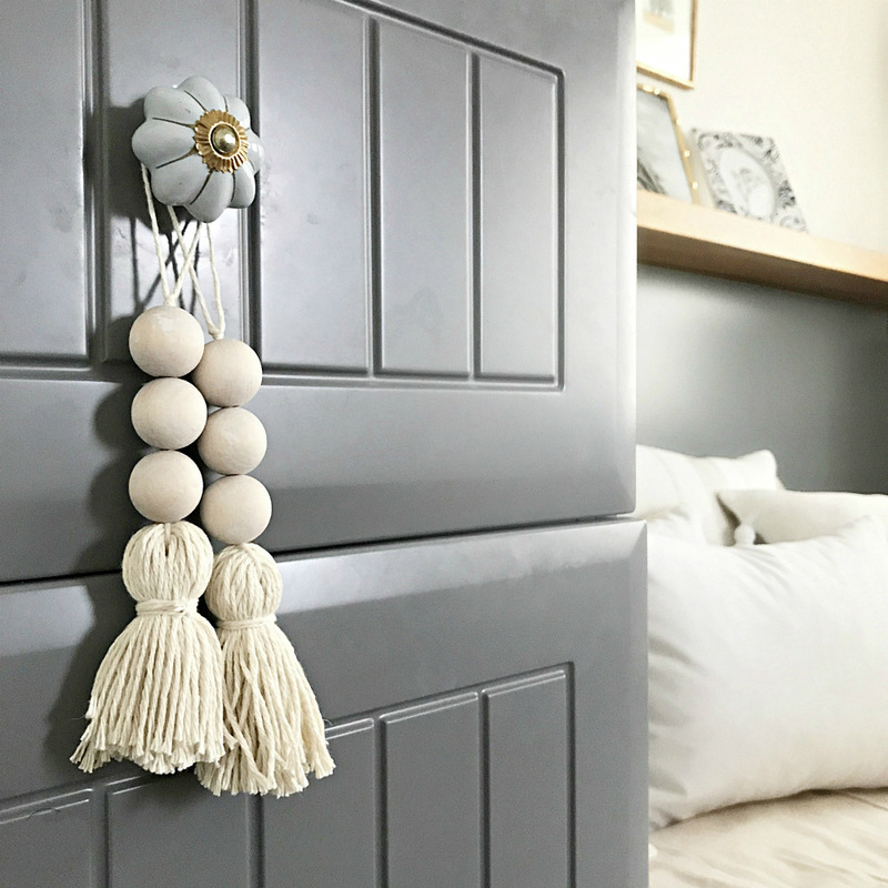 European and American cotton tassel wooden beads decorative pendant handmade natural cotton rope wooden beads closet door handle decoration