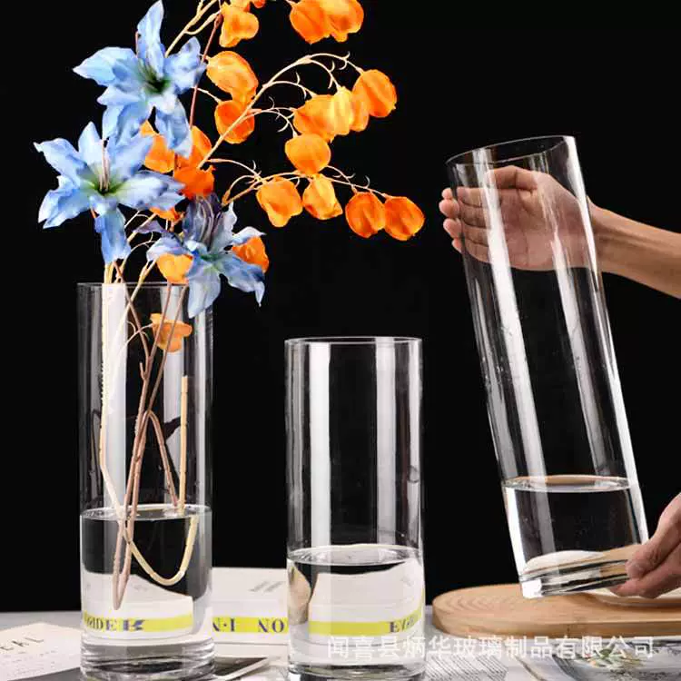 直筒玻璃花瓶批发插花高级感 创意富贵竹装饰花瓶ins风高颜值摆件