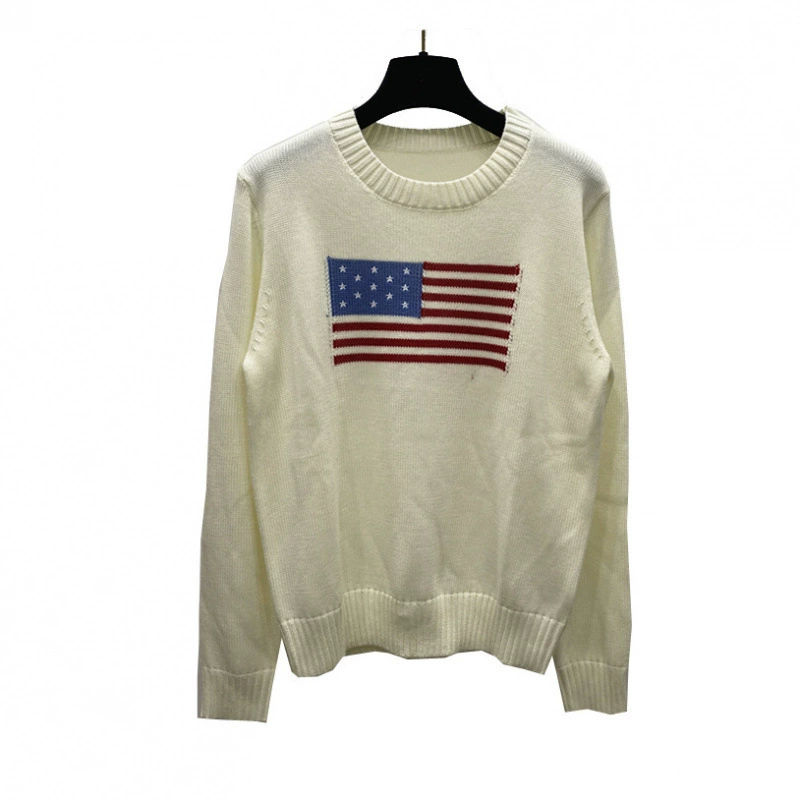 Демисезонный вязаный свитер USA, с вышивкой, корейский стиль, plus size