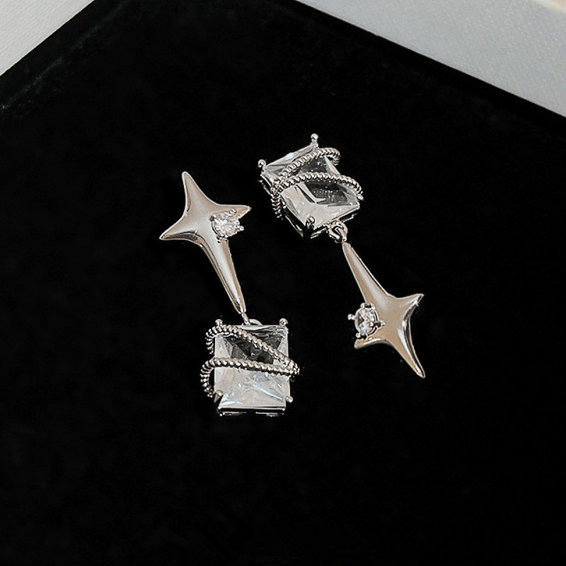 1 Pair Simple Style Star Rectangle Asymmetrical Plating Inlay Copper Zircon Drop Earrings display picture 5