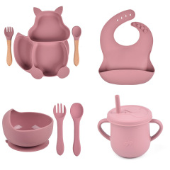 リス分格児童食器赤ちゃんシリカゲル補助食器赤ちゃんフォークスプーン一体式シリカゲル児童食器