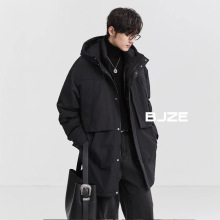 正品男装24冬季肌理感连帽羽绒服中长款韩版潮流鸭绒加厚风衣外套