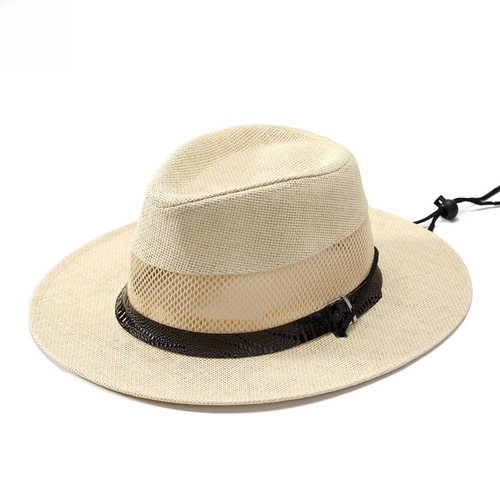 Men's Summer Dad Ventilated Sun Hat with Mesh Lining Straw Brim Formal Hat Thin Sun Hat Elderly Cooling Hat